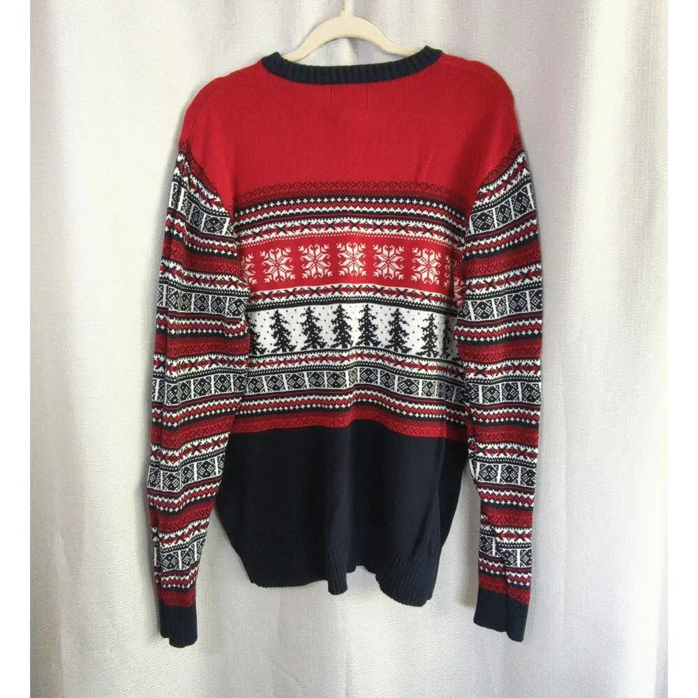 Aspen Sweater Mens Large Red Fair Isle Cotton Nordic Christmas Crew Neck‎
